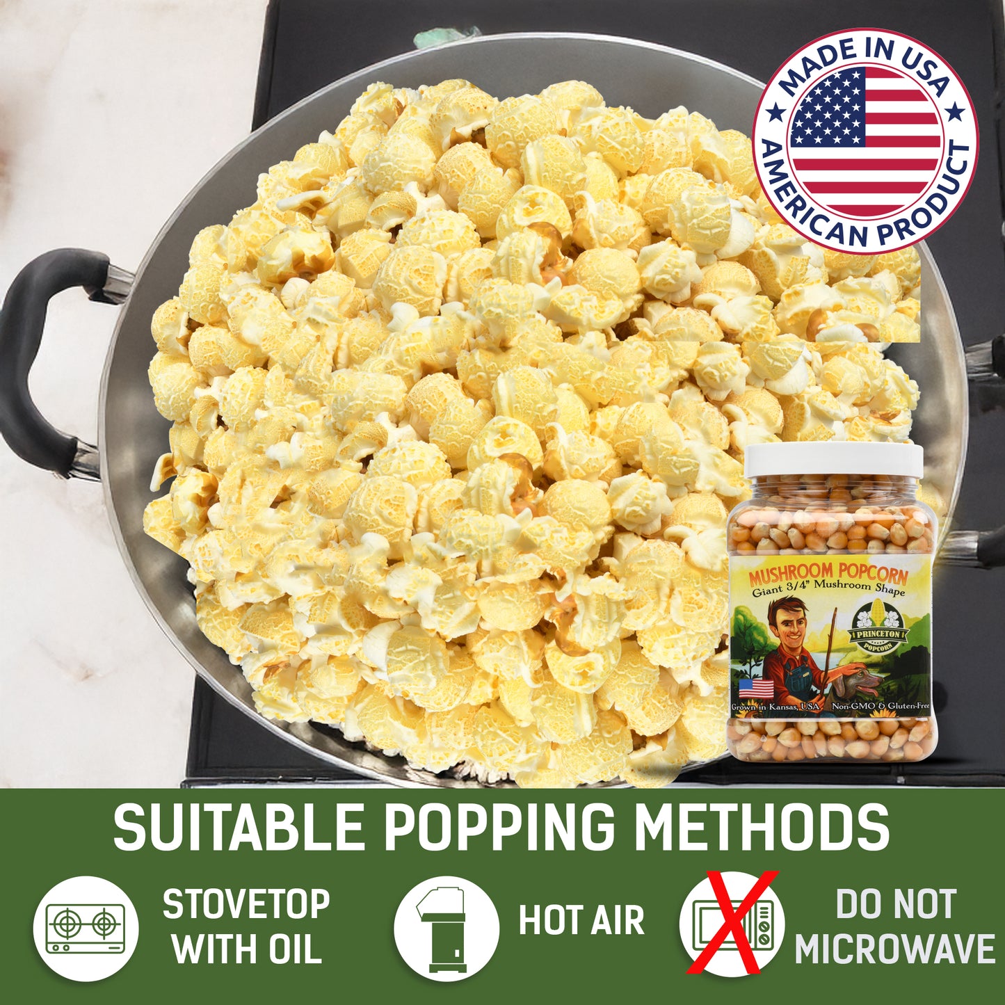 Six Pack 1lb Tubs Yellow Mushroom Popcorn Kernels - Easy-Eating, Pops Large Popping Corn, Non-GMO Popcorn Kernels, No Roundup, Direct from Farmer, Air Popper or Stovetop Mushroom Shaped Unpopped Popcorn Kernels Great for Caramel Corn or Kettle Corn 96 oz