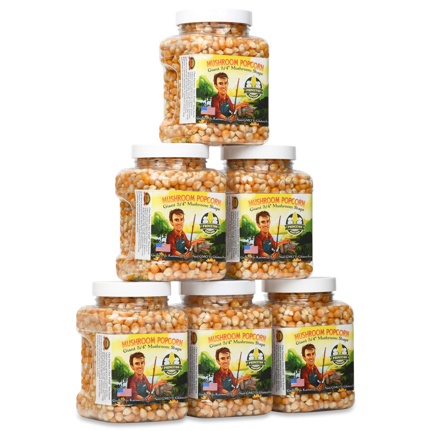 Six Pack 1lb Tubs Yellow Mushroom Popcorn Kernels - Easy-Eating, Pops Large Popping Corn, Non-GMO Popcorn Kernels, No Roundup, Direct from Farmer, Air Popper or Stovetop Mushroom Shaped Unpopped Popcorn Kernels Great for Caramel Corn or Kettle Corn 96 oz