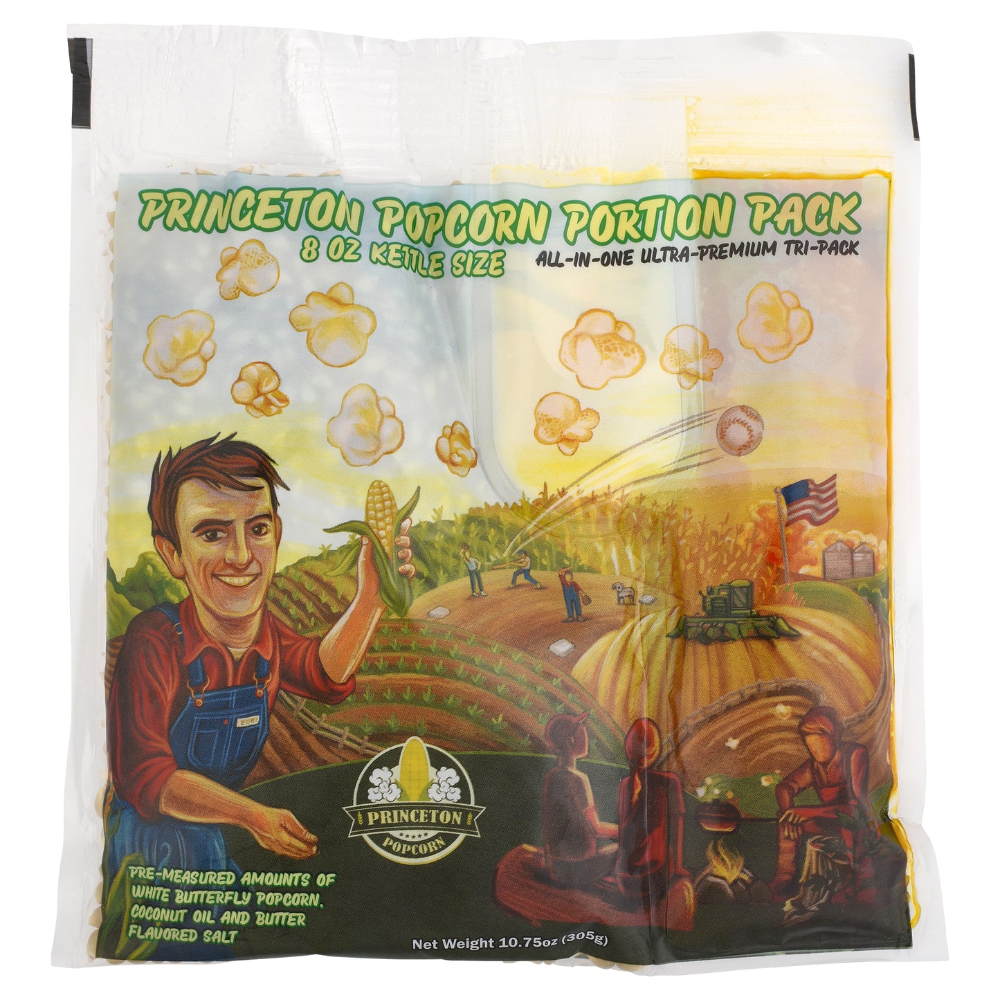 Farmer Direct Non-GMO Popcorn Machine Portion Packets with Coconut Oil and Salt for Popcorn Machine - Premium Popcorn Kernels Portion Pack from Princeton Popcorn