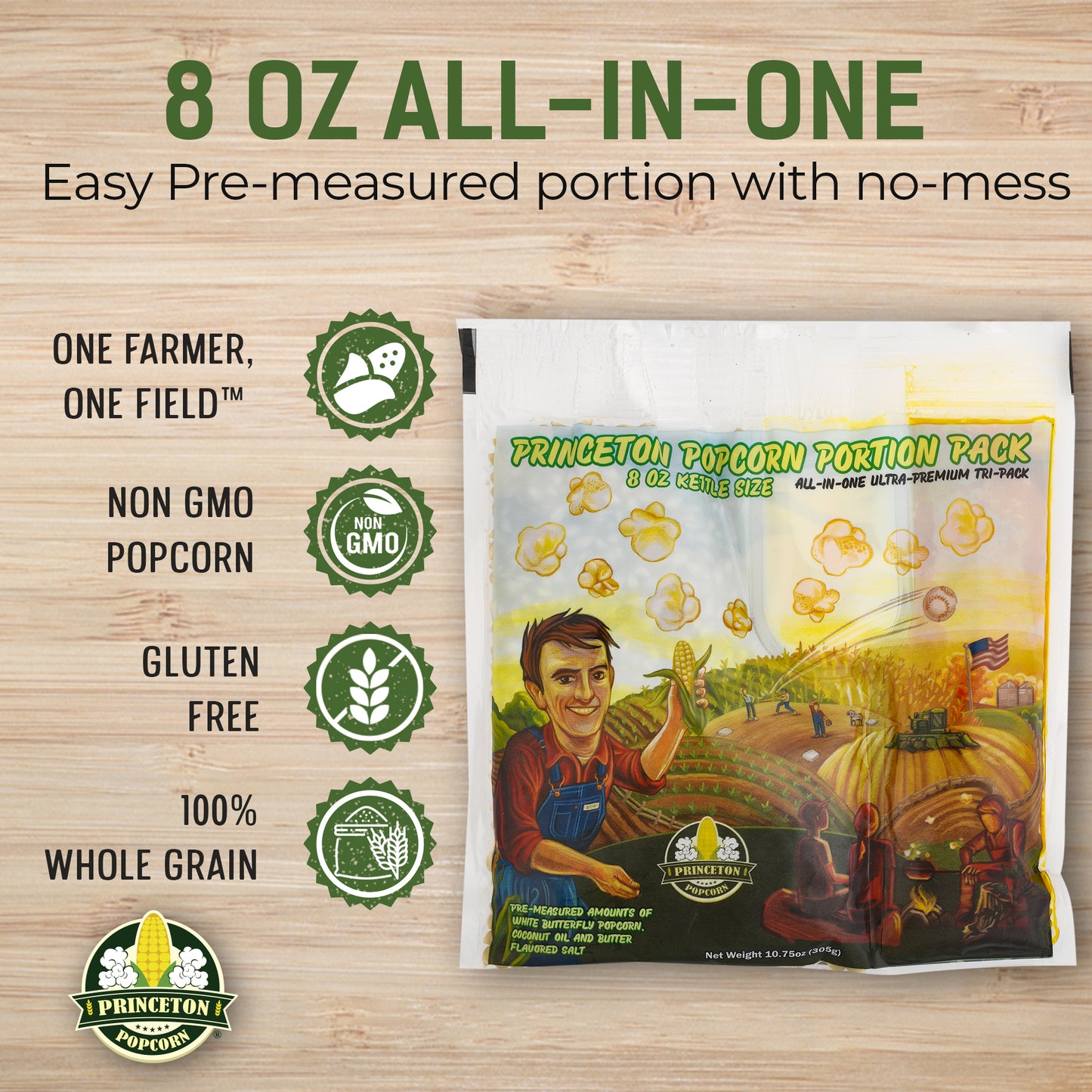 Farmer Direct Non-GMO Popcorn Machine Portion Packets with Coconut Oil and Salt for Popcorn Machine - Premium Popcorn Kernels Portion Pack from Princeton Popcorn
