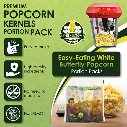 Farmer Direct Non-GMO Popcorn Machine Portion Packets with Coconut Oil and Salt for Popcorn Machine - Premium Popcorn Kernels Portion Pack from Princeton Popcorn