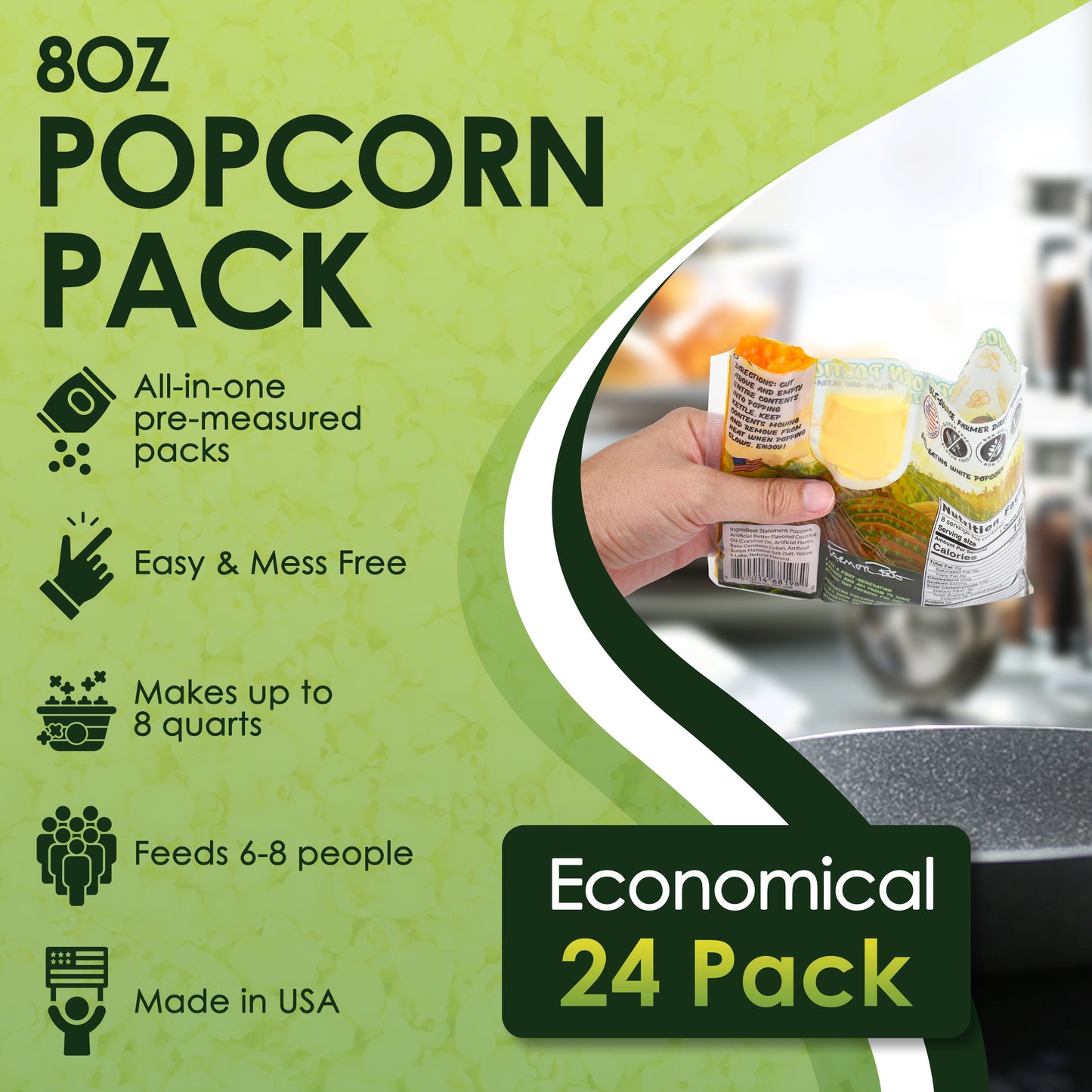 Farmer Direct Non-GMO Popcorn Machine Portion Packets with Coconut Oil and Salt for Popcorn Machine - Premium Popcorn Kernels Portion Pack from Princeton Popcorn