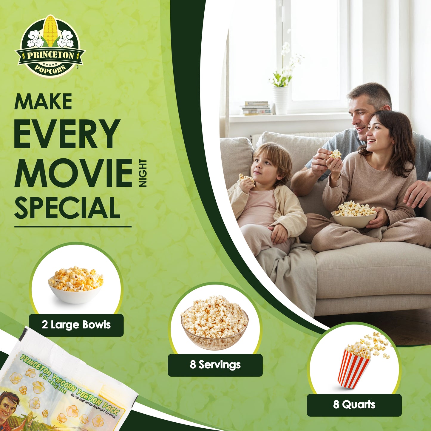 Farmer Direct Non-GMO Popcorn Machine Portion Packets with Coconut Oil and Salt for Popcorn Machine - Premium Popcorn Kernels Portion Pack from Princeton Popcorn
