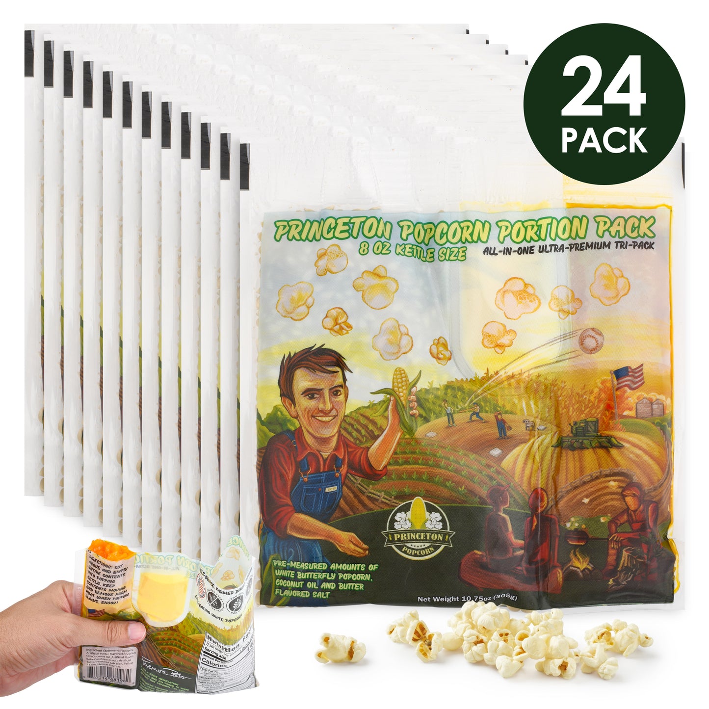 Farmer Direct Non-GMO Popcorn Machine Portion Packets with Coconut Oil and Salt for Popcorn Machine - Premium Popcorn Kernels Portion Pack from Princeton Popcorn