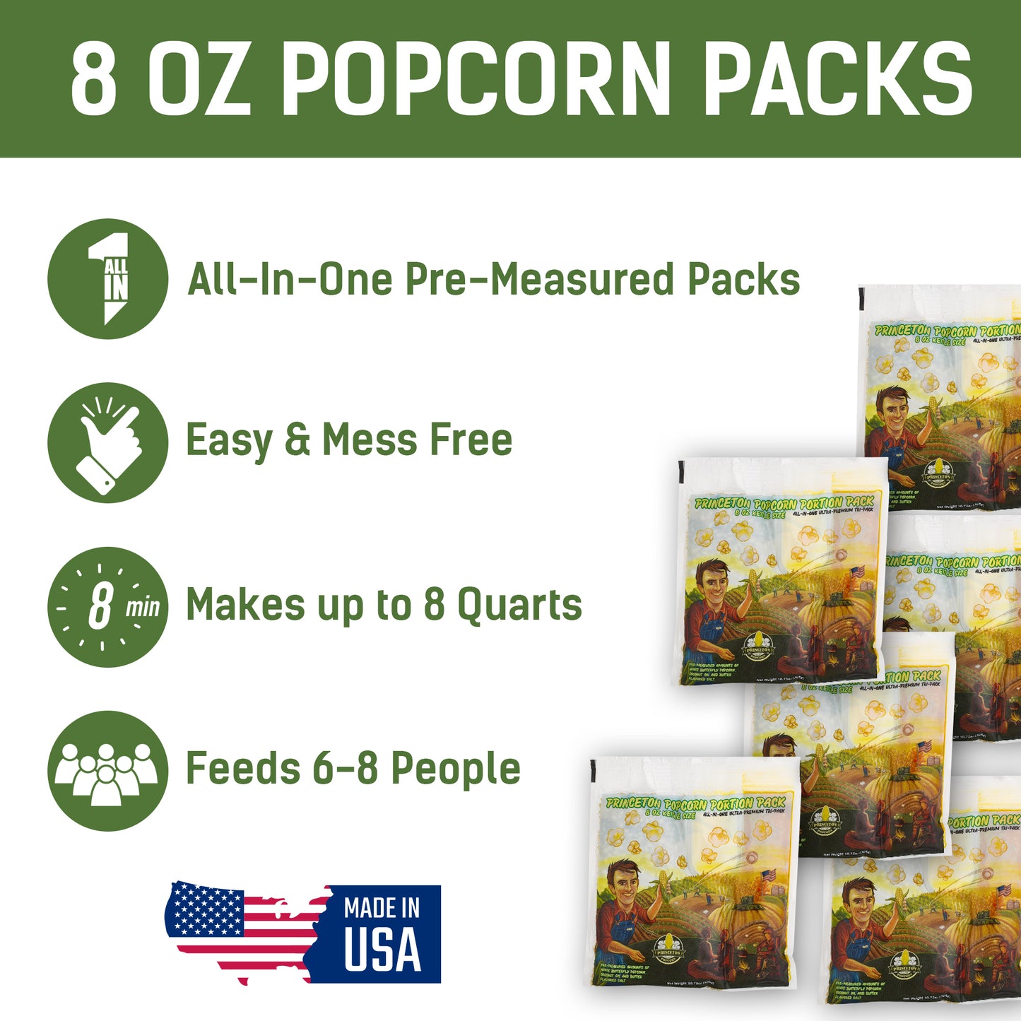 Farmer Direct Non-GMO Popcorn Machine Portion Packets with Coconut Oil and Salt for Popcorn Machine - Premium Popcorn Kernels Portion Pack from Princeton Popcorn