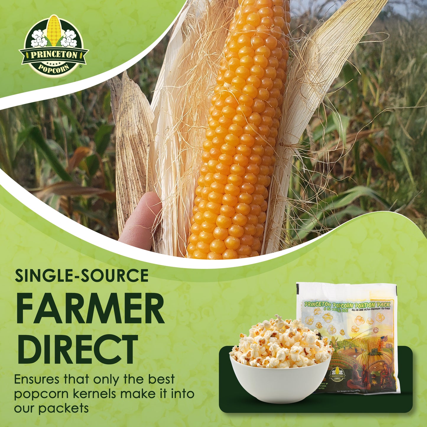 Farmer Direct Non-GMO Popcorn Machine Portion Packets with Coconut Oil and Salt for Popcorn Machine - Premium Popcorn Kernels Portion Pack from Princeton Popcorn