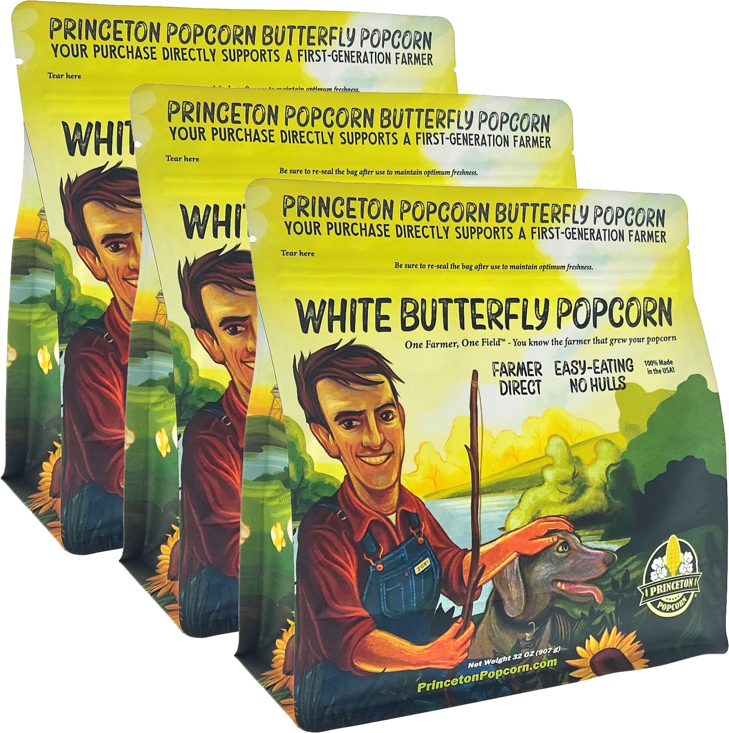 6lbs (Pack of 3 2lb) Bag Princeton Popcorn Baby White Popcorn Kernels, Tender, Small, Non GMO, Hulless, Farmer Direct, Gluten Free, Popping, For Oil Popcorn Popper, Microwave Popcorn or Air Popper