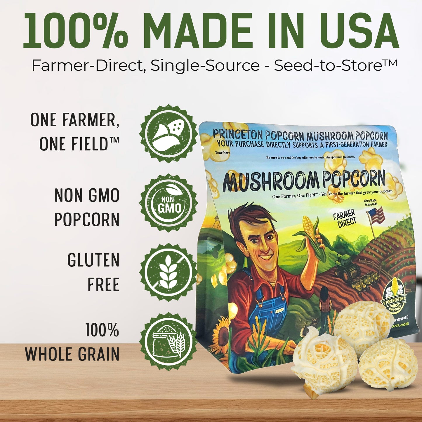 6lbs (Pack of 3 2lb) Mushroom Popcorn Kernels Princeton Popcorn Farmer Direct, Non-GMO, Gluten Free, Ball Shaped, Popcorn Pops Extra Large popcorn kernels, Stovetop Oil Pop