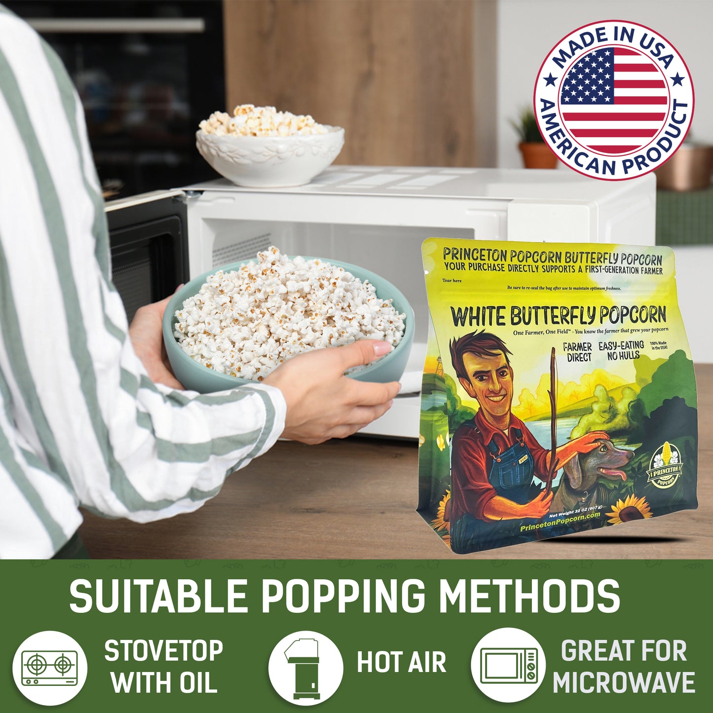 6lbs (Pack of 3 2lb) Bag Princeton Popcorn Baby White Popcorn Kernels, Tender, Small, Non GMO, Hulless, Farmer Direct, Gluten Free, Popping, For Oil Popcorn Popper, Microwave Popcorn or Air Popper
