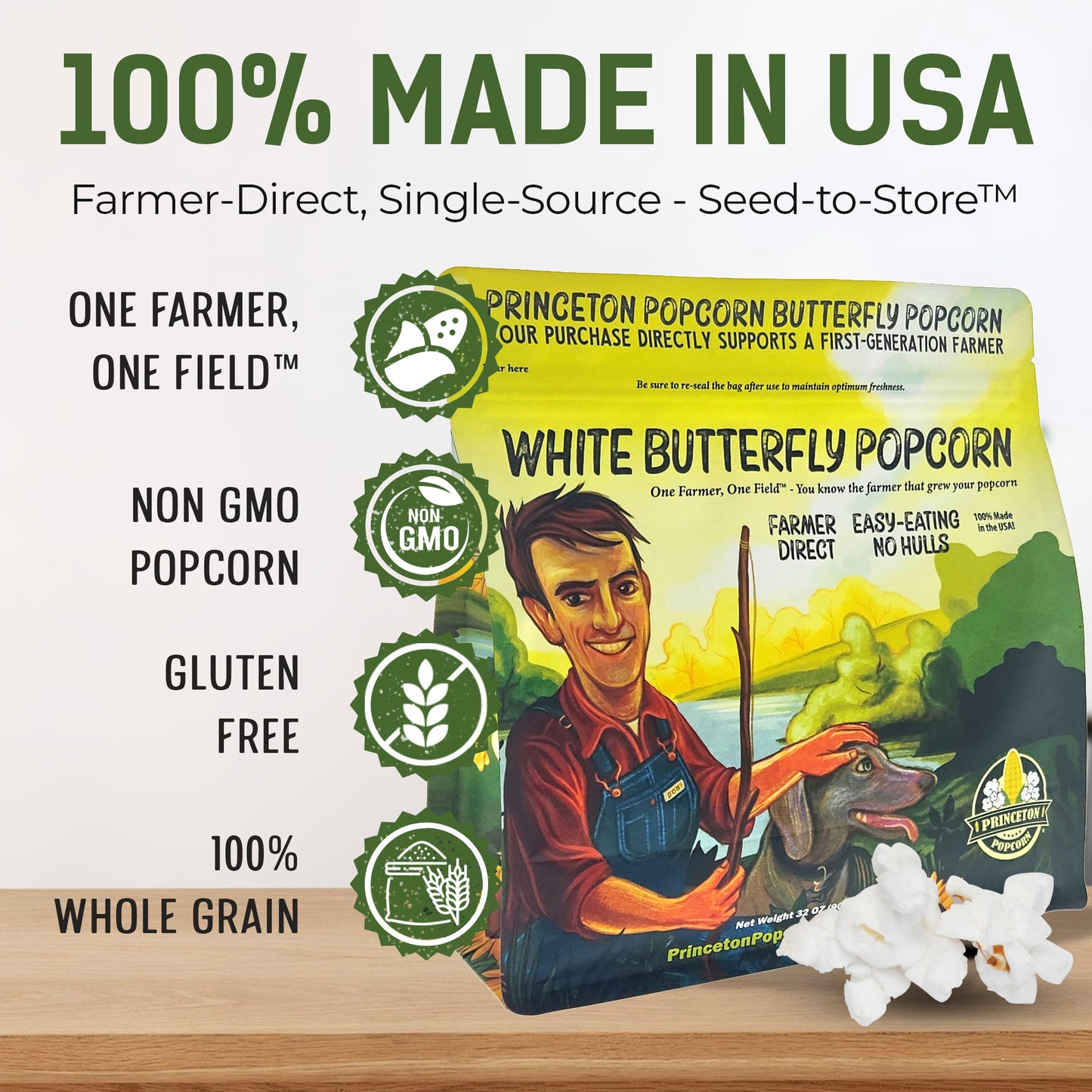 6lbs (Pack of 3 2lb) Bag Princeton Popcorn Baby White Popcorn Kernels, Tender, Small, Non GMO, Hulless, Farmer Direct, Gluten Free, Popping, For Oil Popcorn Popper, Microwave Popcorn or Air Popper