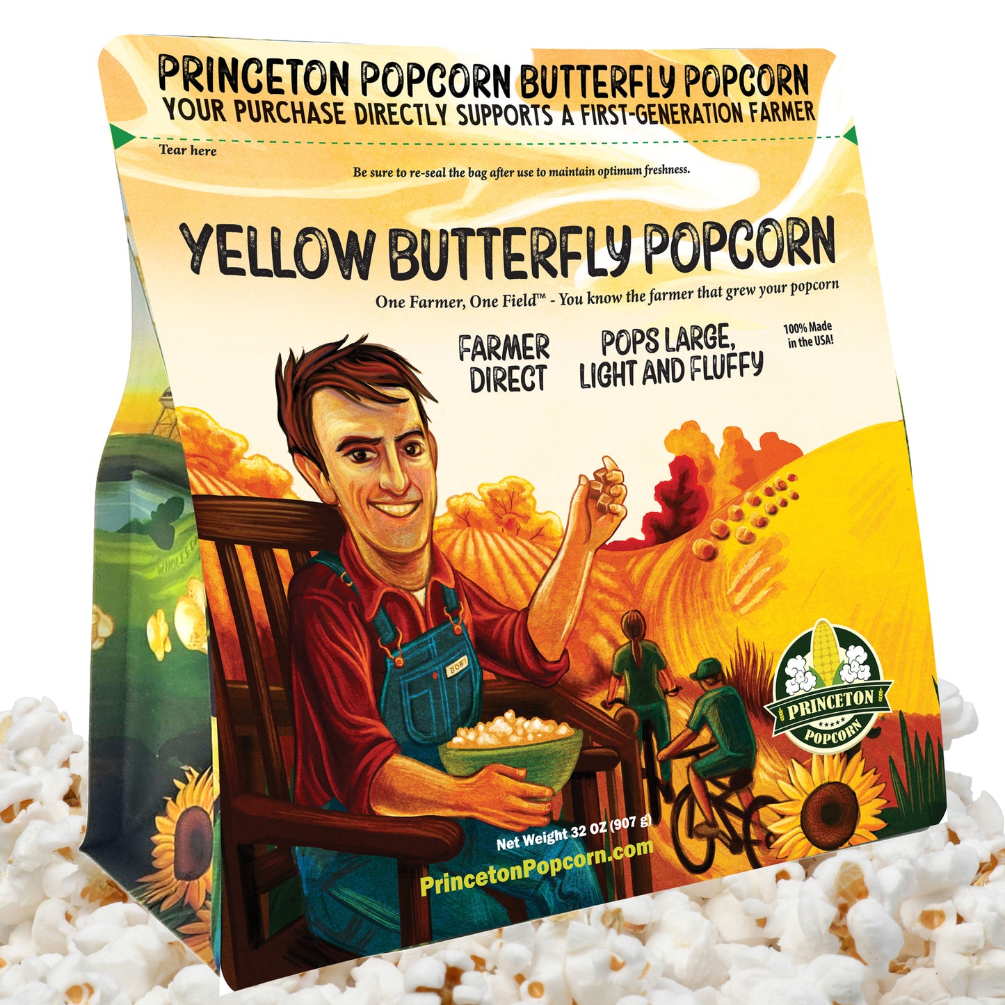 2lb Bag Princeton Popcorn Large Yellow Popcorn Kernels, Fluffy & Large, Non GMO, Hulless, Farmer Direct, Gluten Free for Popping, Ideal for Oil Popcorn Popper, Microwave Popcorn or Air Popper