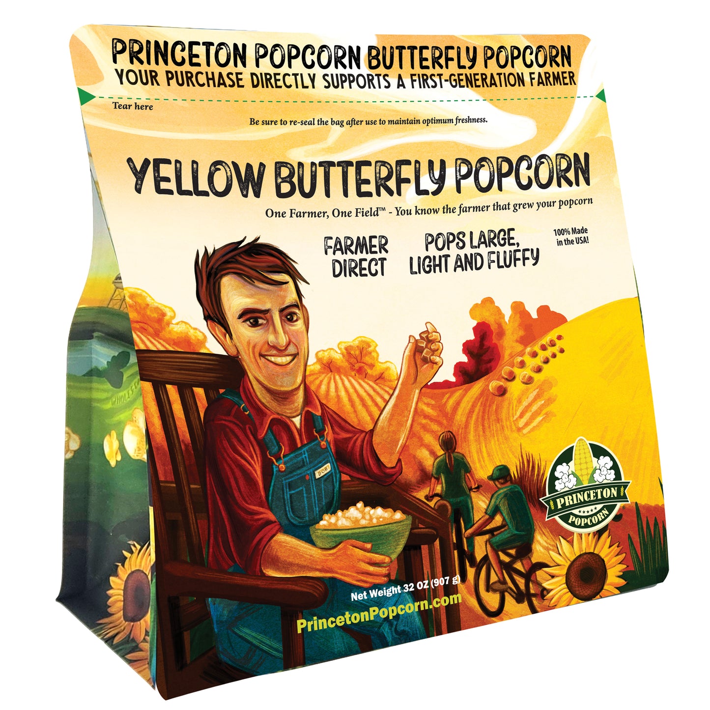 2lb Bag Princeton Popcorn Large Yellow Popcorn Kernels, Fluffy & Large, Non GMO, Hulless, Farmer Direct, Gluten Free for Popping, Ideal for Oil Popcorn Popper, Microwave Popcorn or Air Popper