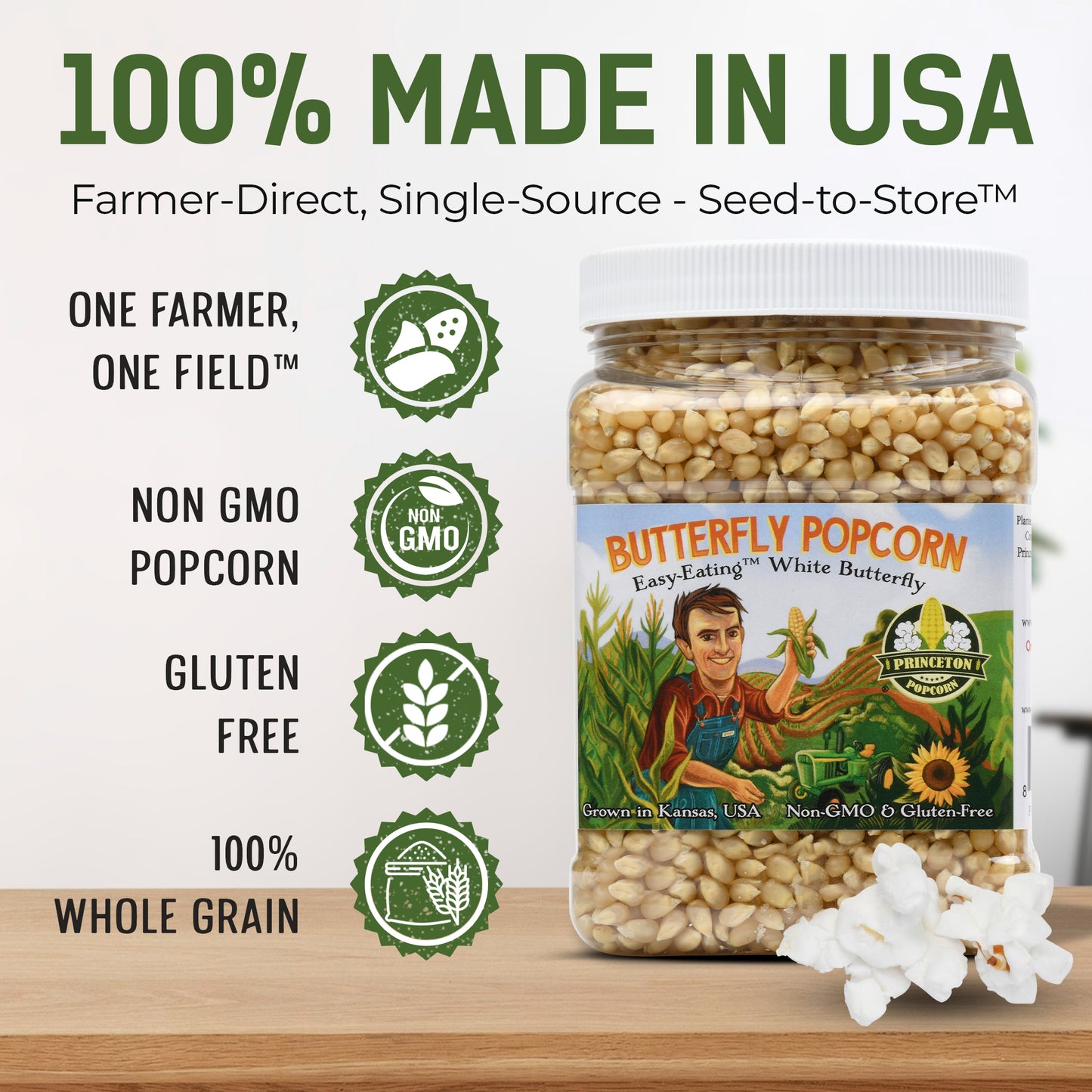 4lbs - Two 2lb Tubs; 1 each White Butterfly Hulless and Yellow Mushroom Popcorn Kernels - Non-GMO Popcorn Kernels, No Roundup, Direct from Farmer, Air Popper or Stovetop Butterfly Shaped Unpopped Popcorn Kernels Combo Duo