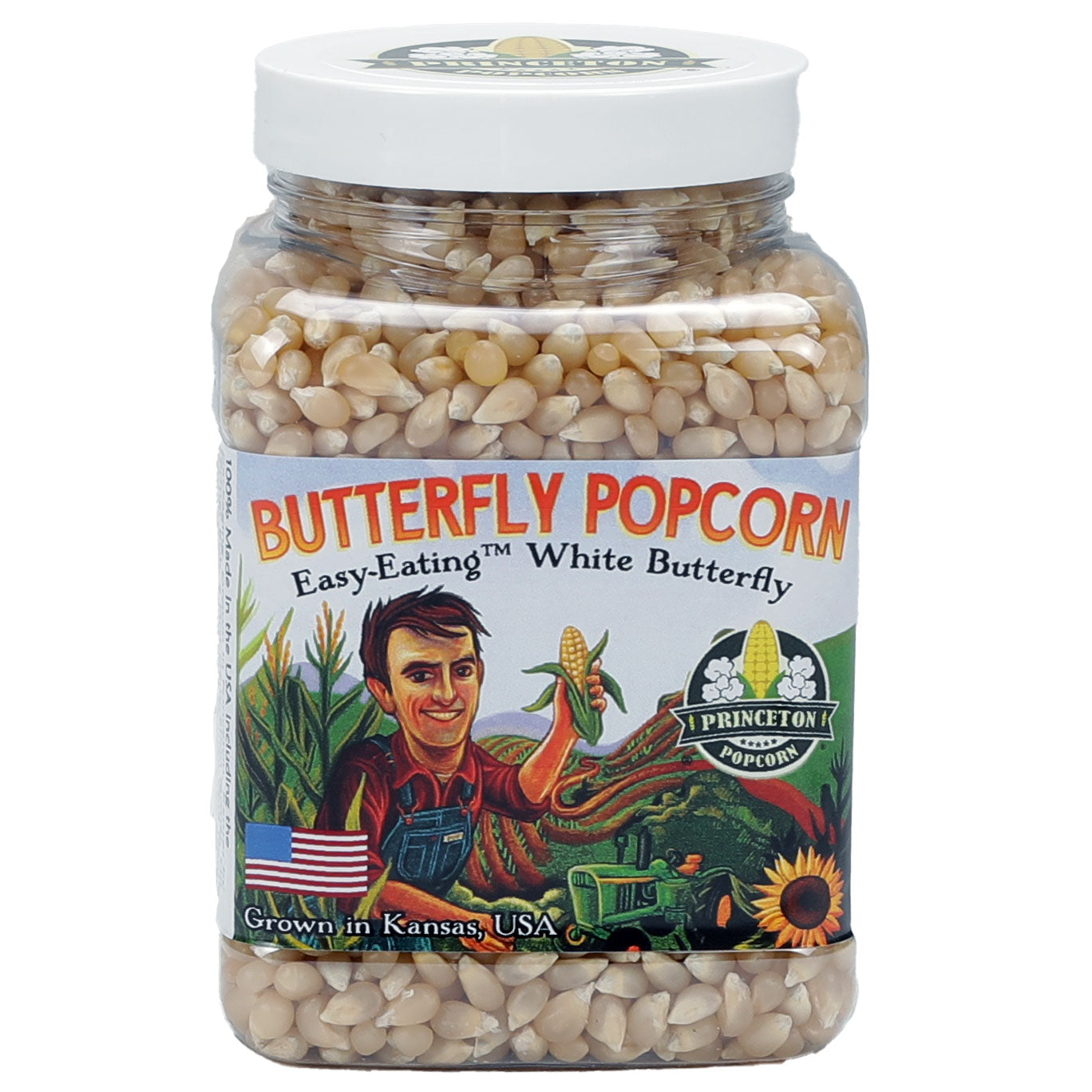 1lb Tub White Butterfly Hulless Popcorn Kernels - Easy-Eating, Baby Small Tender Popping Corn, Non-GMO Popcorn Kernels, No Hulls, No Roundup, Direct from Farmer, Microwave Air Popper or Stovetop Butterfly Shaped Unpopped Popcorn Kernels