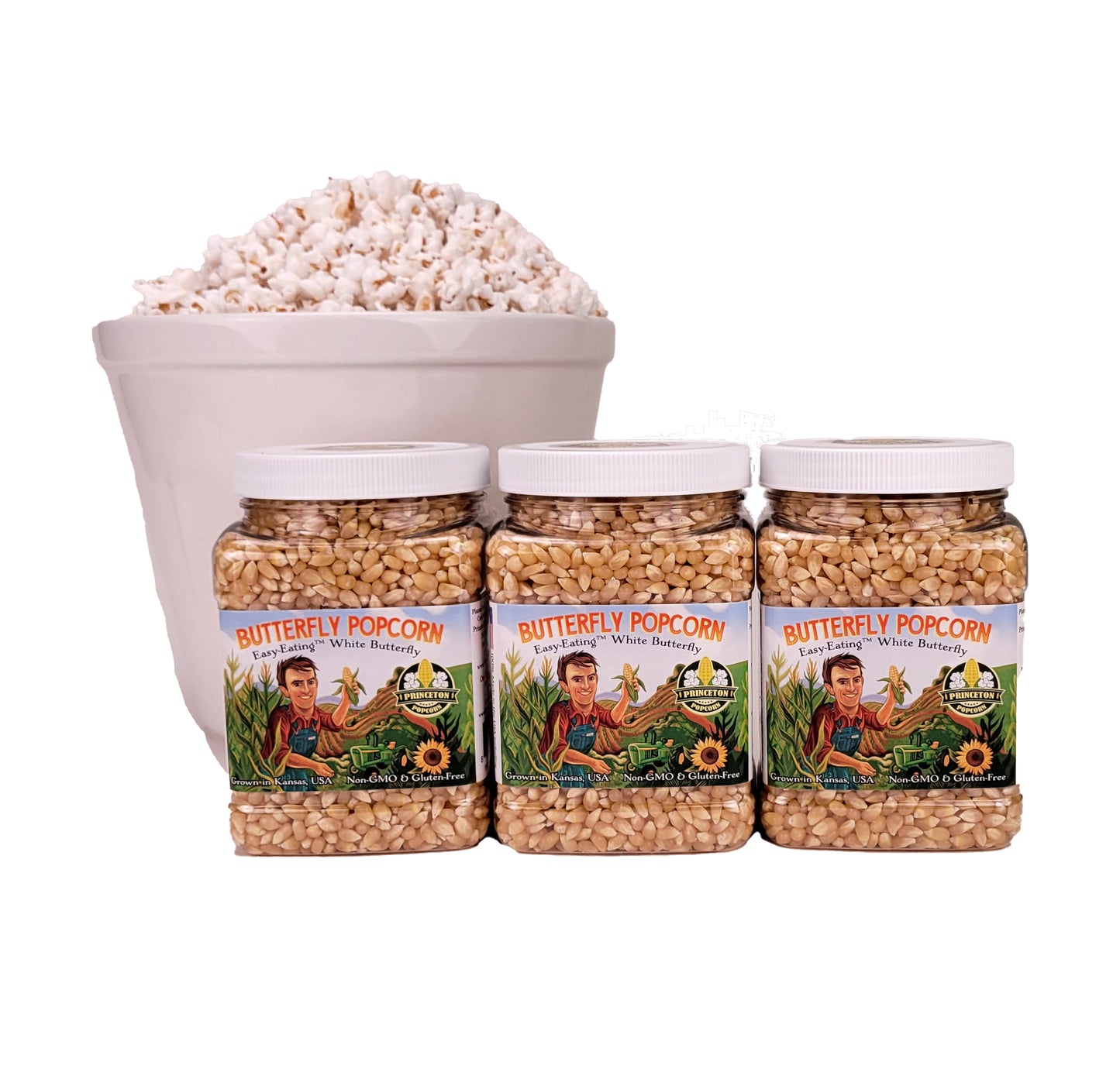 Three (3) Pack of 2lb Butterfly Shaped Unpopped Popcorn Kernels
