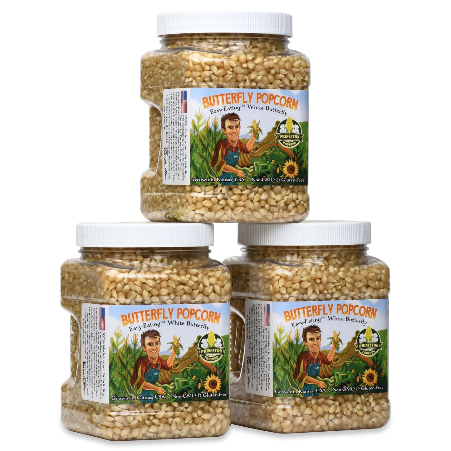 Paquete de tres (3) granos de palomitas de maíz sin reventar en forma de mariposa de 2 libras