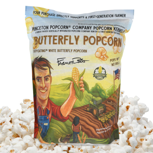 8lb Bag White Butterfly Hulless Popcorn Kernels - Easy-Eating, Baby Small Tender Popping Corn, Non-GMO Popcorn Kernels, No Hulls, No Roundup, Direct from Farmer, Microwave Air Popper or Stovetop Butterfly Shaped Unpopped Popcorn Kernels