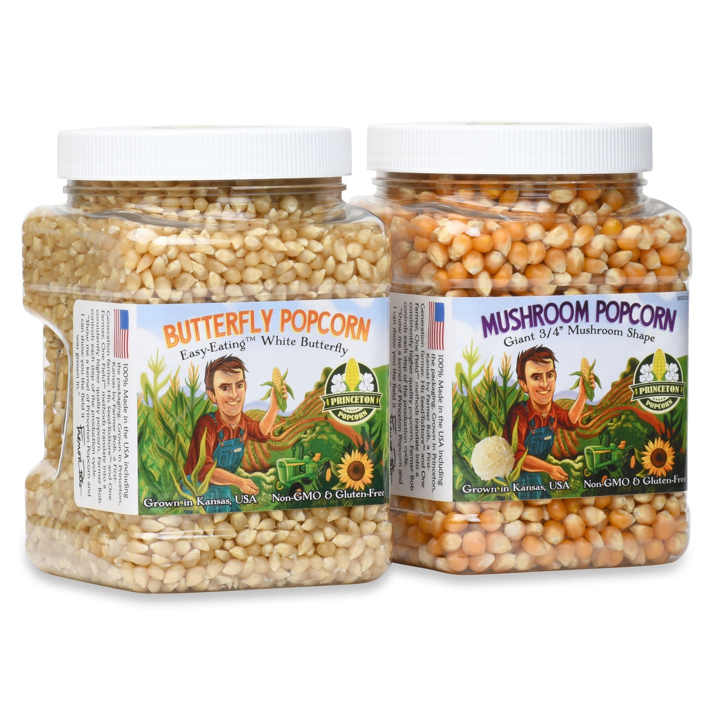 4lbs - Two 2lb Tubs; 1 each White Butterfly Hulless and Yellow Mushroom Popcorn Kernels - Non-GMO Popcorn Kernels, No Roundup, Direct from Farmer, Air Popper or Stovetop Butterfly Shaped Unpopped Popcorn Kernels Combo Duo