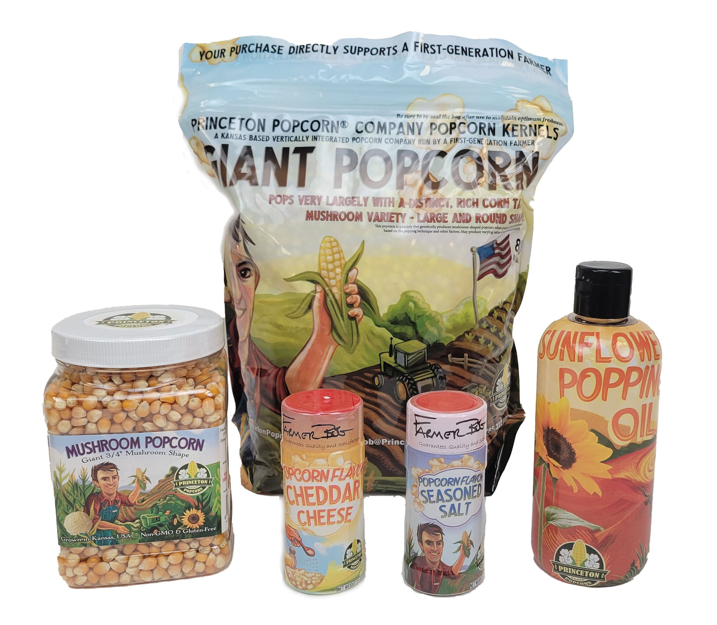 Paquete combinado de popping B: palomitas de maíz con champiñones (8 lb y 2 lb), aceite y sabores