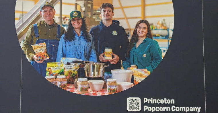 The Princeton Popcorn family pictured on a wall display at Amazon Accelerate 2026