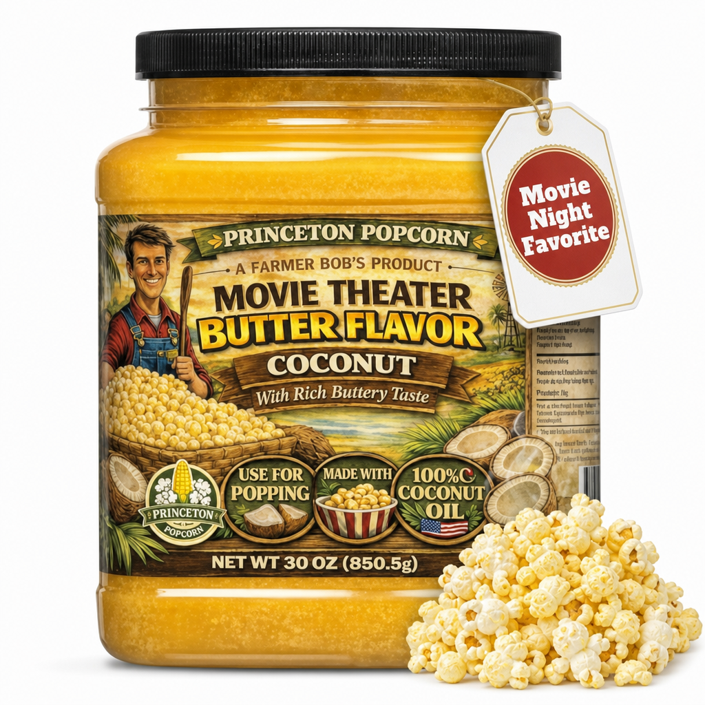 30 oz jar of Movie Theater Butter flavor coconut oil with popcorn