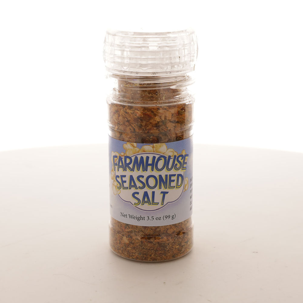 Tarro con sabor a palomitas de maíz con mezcla de sal con sabor a granja