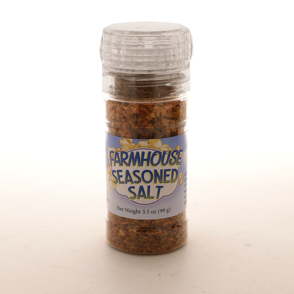 Tarro con sabor a palomitas de maíz con mezcla de sal con sabor a granja