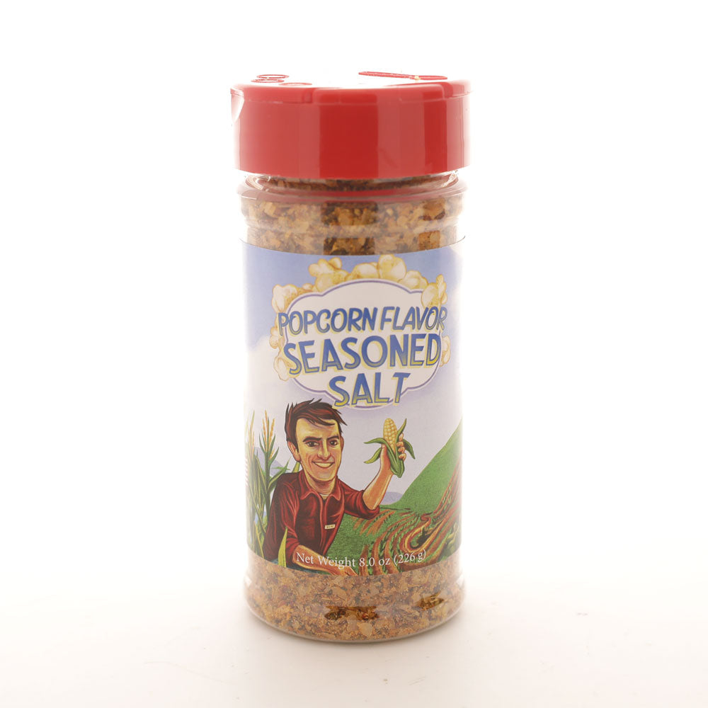 Tarro con sabor a palomitas de maíz con mezcla de sal con sabor a granja