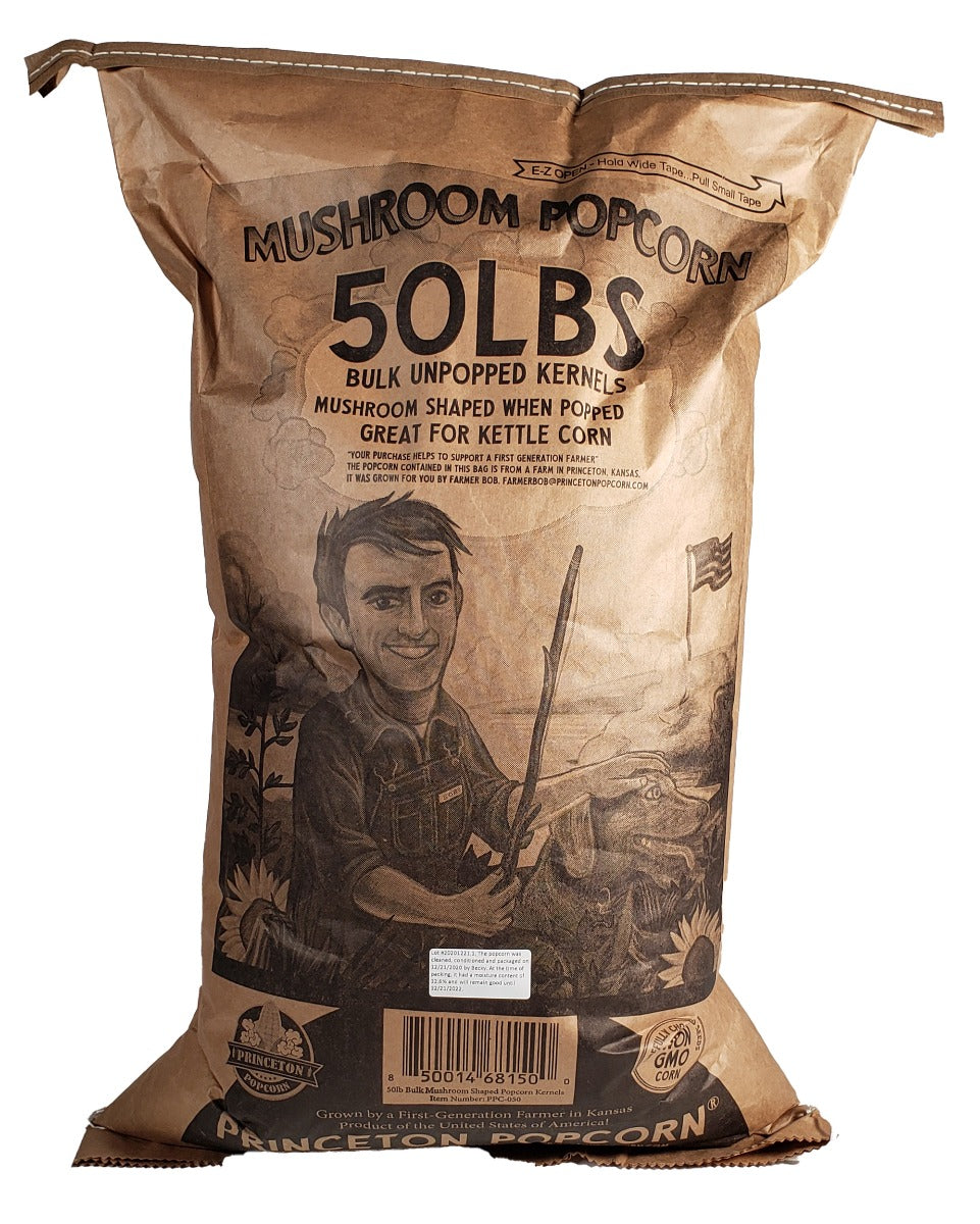 50lb Bag Yellow Mushroom Popcorn Kernels - Easy-Eating, Pops Large Popping Corn, Non-GMO Popcorn Kernels, No Roundup, Direct from Farmer, Air Popper or Stovetop Mushroom Shaped Unpopped Popcorn Kernels Great for Caramel Corn or Kettle Corn