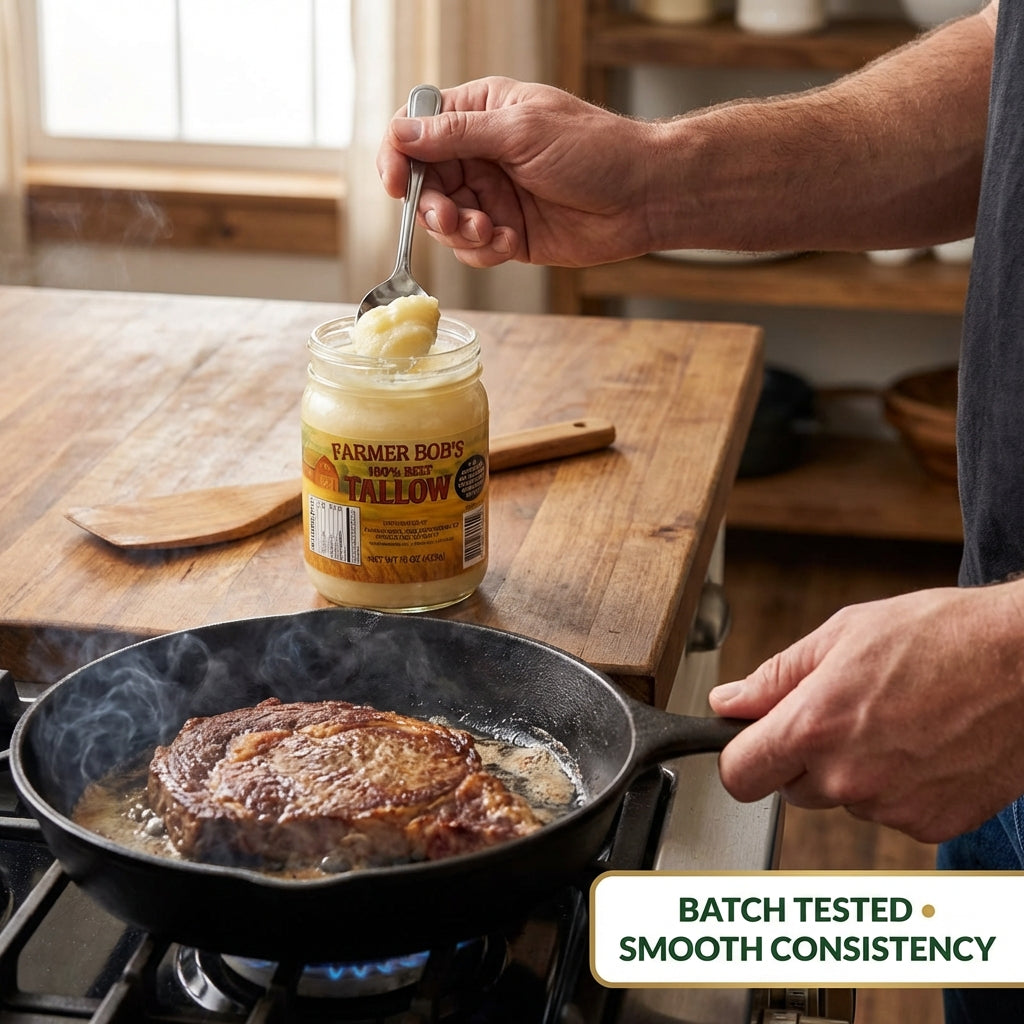 Farmer Bob's Beef Tallow for Cooking - Ideal for Deep Frying & Soap Making - Grass Fed - Bulk Cooking & Baking - Natural, Versatile Culinary Fat - Perfect for Kitchens & Home Chefs