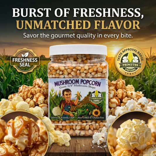 2lb Tub Yellow Mushroom Popcorn Kernels - Easy-Eating, Pops Large Popping Corn, Non-GMO Popcorn Kernels, No Roundup, Direct from Farmer, Air Popper or Stovetop Mushroom Shaped Unpopped Popcorn Kernels Great for Caramel Corn or Kettle Corn