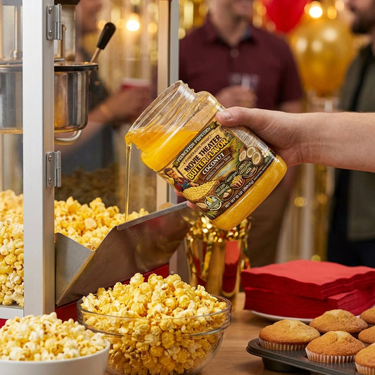 Real Theater Coconut Popcorn Oil - 30 oz Butter Flavored Coconut Oil for Whirley Pop Popcorn Maker, Popcorn Oil Butter Flavor Stovetop Popcorn, Popcorn Oil for Popcorn Machine Farmer Bob's Princeton Popcorn