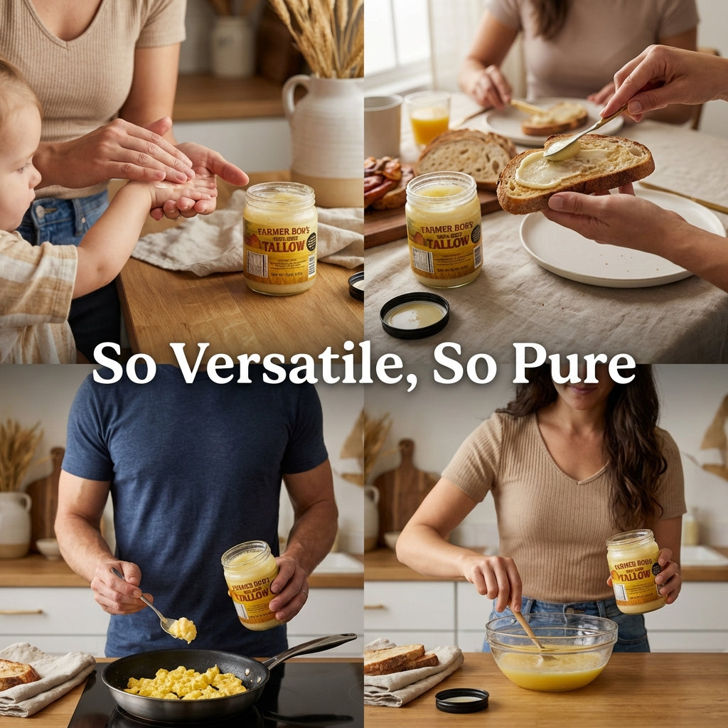 Farmer Bob's Beef Tallow for Cooking - Ideal for Deep Frying & Soap Making - Grass Fed - Bulk Cooking & Baking - Natural, Versatile Culinary Fat - Perfect for Kitchens & Home Chefs