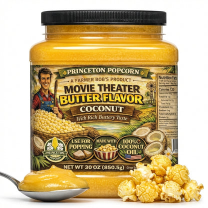 Real Theater Coconut Popcorn Oil - 30 oz Butter Flavored Coconut Oil for Whirley Pop Popcorn Maker, Popcorn Oil Butter Flavor Stovetop Popcorn, Popcorn Oil for Popcorn Machine Farmer Bob's Princeton Popcorn