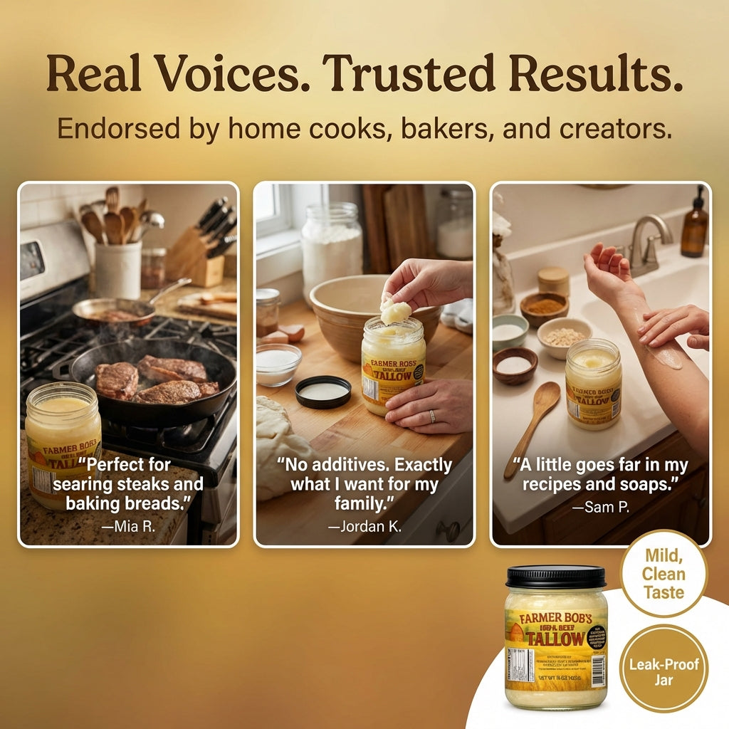 Farmer Bob's Beef Tallow for Cooking - Ideal for Deep Frying & Soap Making - Grass Fed - Bulk Cooking & Baking - Natural, Versatile Culinary Fat - Perfect for Kitchens & Home Chefs