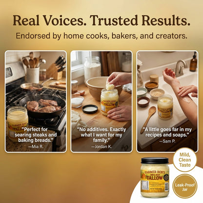Farmer Bob's Beef Tallow for Cooking - Ideal for Deep Frying & Soap Making - Grass Fed - Bulk Cooking & Baking - Natural, Versatile Culinary Fat - Perfect for Kitchens & Home Chefs