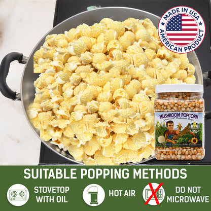 2lb Tub Yellow Mushroom Popcorn Kernels - Easy-Eating, Pops Large Popping Corn, Non-GMO Popcorn Kernels, No Roundup, Direct from Farmer, Air Popper or Stovetop Mushroom Shaped Unpopped Popcorn Kernels Great for Caramel Corn or Kettle Corn