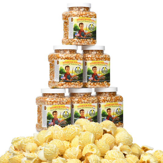 Six Pack 1lb Tubs Yellow Mushroom Popcorn Kernels - Easy-Eating, Pops Large Popping Corn, Non-GMO Popcorn Kernels, No Roundup, Direct from Farmer, Air Popper or Stovetop Mushroom Shaped Unpopped Popcorn Kernels Great for Caramel Corn or Kettle Corn 96 oz