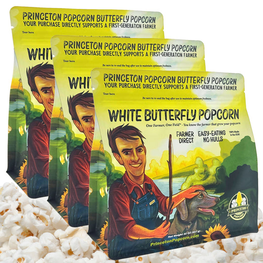 6lbs (Pack of 3 2lb) Bag Princeton Popcorn Baby White Popcorn Kernels, Tender, Small, Non GMO, Hulless, Farmer Direct, Gluten Free, Popping, For Oil Popcorn Popper, Microwave Popcorn or Air Popper