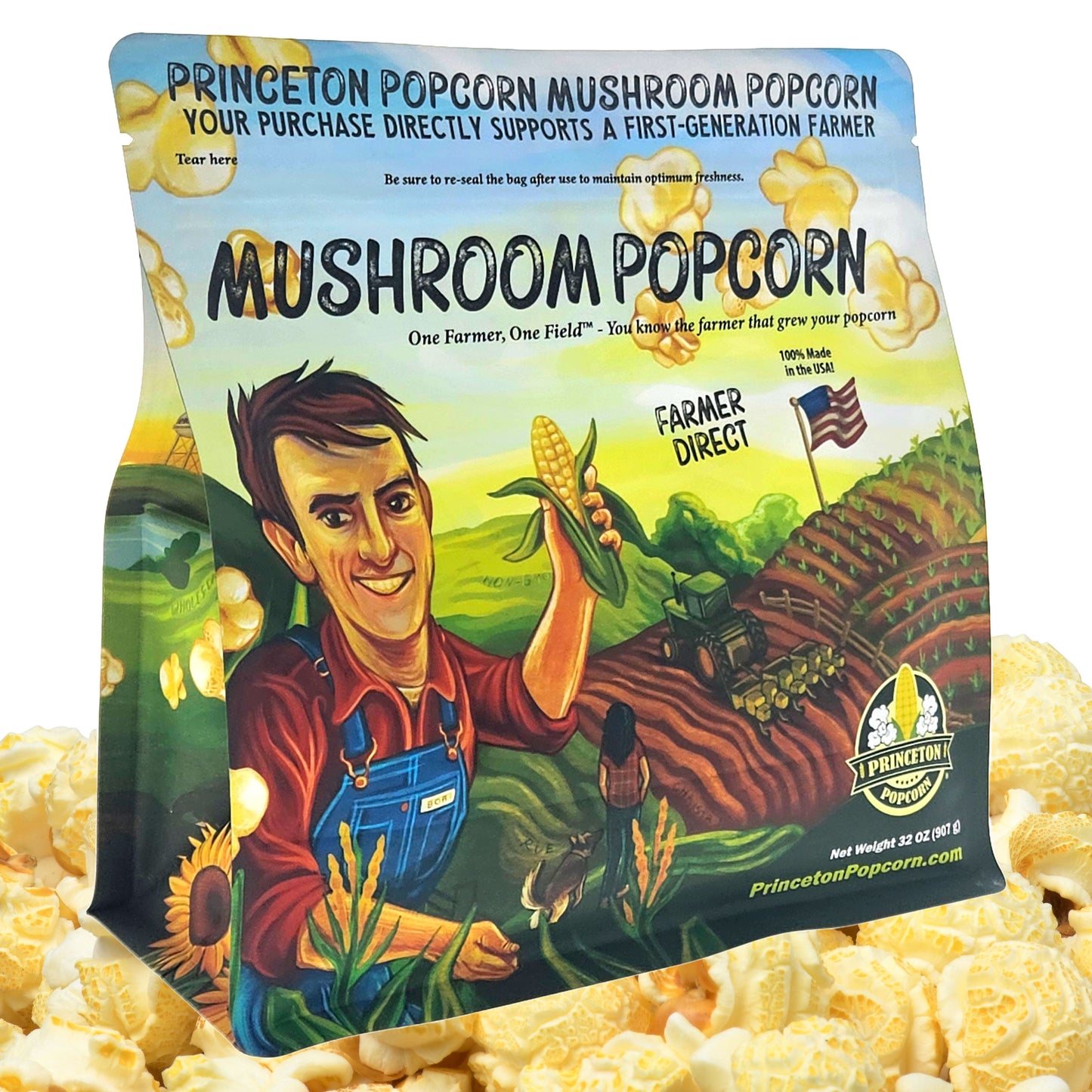 2lb Bag Mushroom Popcorn Kernels Princeton Popcorn Farmer Direct, Non-GMO, Gluten Free, Ball Shaped, Popcorn Pops Extra Large popcorn kernels, Stovetop Oil Pop