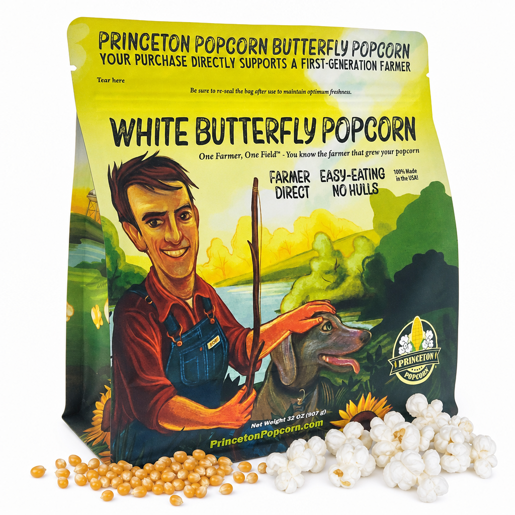 Princeton Popcorn White Butterfly hulless white popcorn kernels, 2 lb, non-GMO, farmer-direct