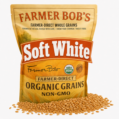 Farmer Bob's Organic Soft White Wheat Berries 5 lb bag, USDA organic non-GMO US-grown