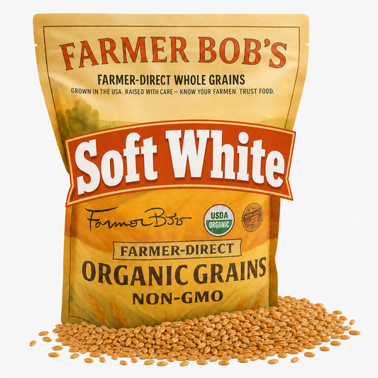Farmer Bob's Organic Soft White Wheat Berries 5 lb bag, USDA organic non-GMO US-grown