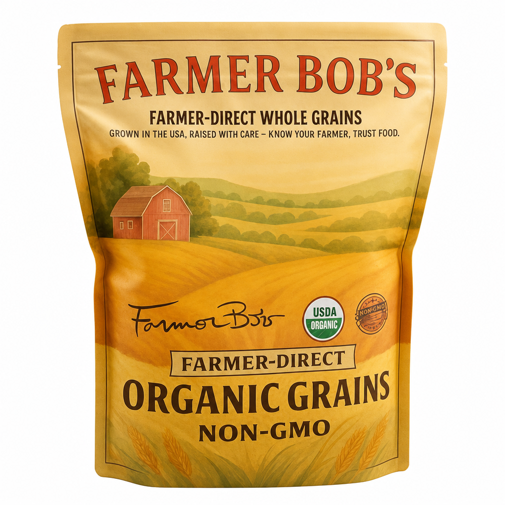 Farmer Bob's organic hard red wheat berries, 5 lb resealable bag, non-GMO USA grown