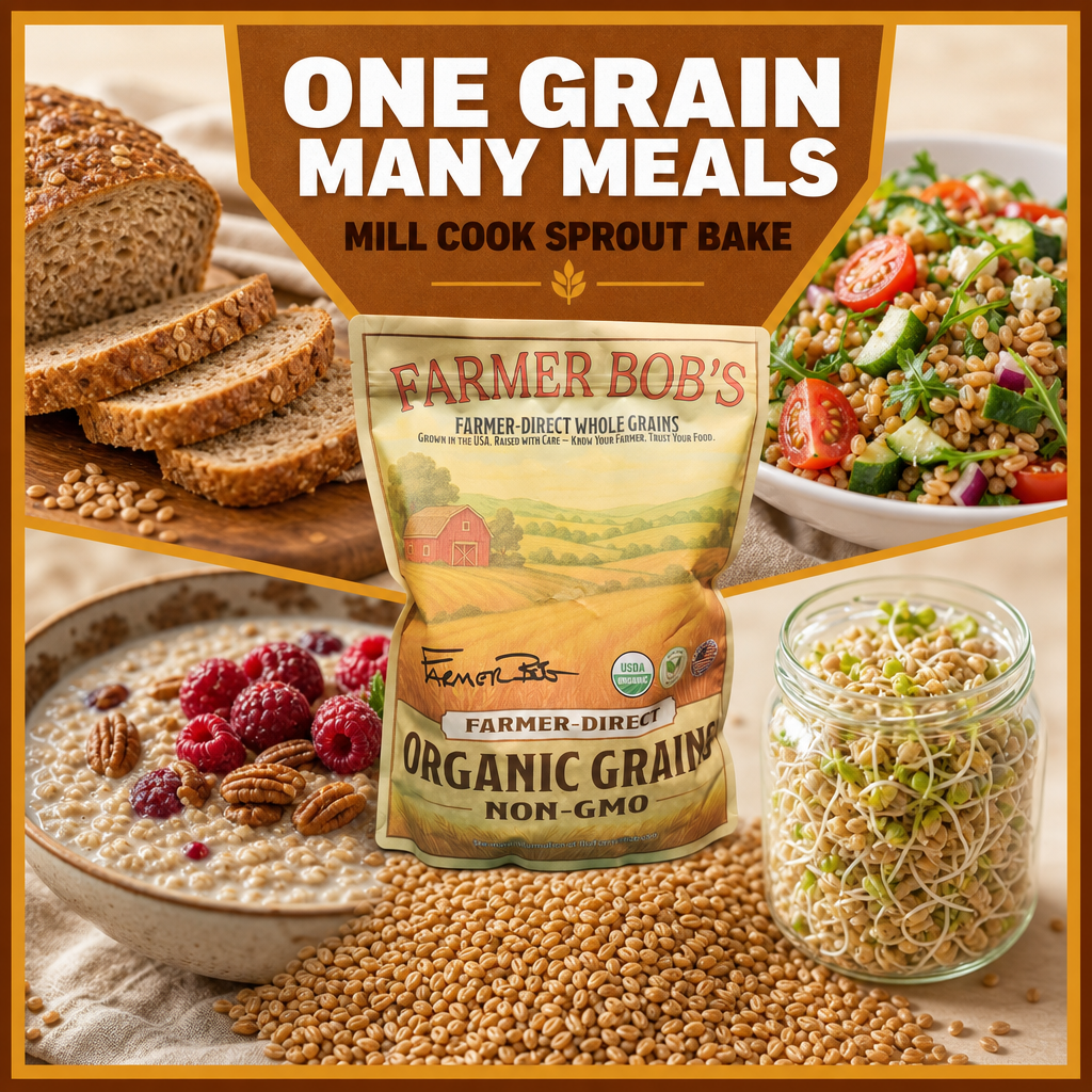 Organic wheat berries to mill, cook, sprout, and bake into bread, salads, and porridge