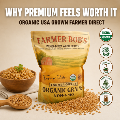 USDA Organic, Non-GMO hard red wheat berries, premium USA-grown farmer-direct quality