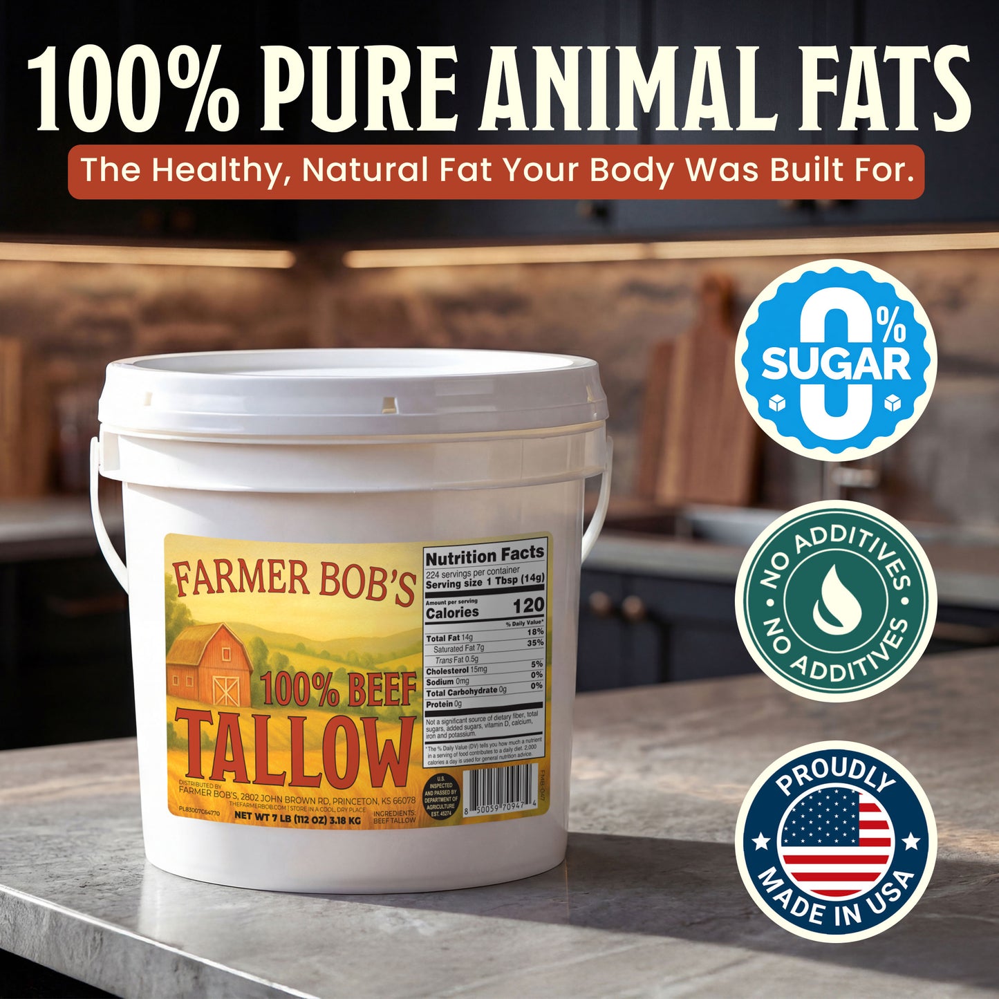 Farmer Bob's Beef Tallow for Cooking - Ideal for Deep Frying & Soap Making - Grass Fed - Bulk Cooking & Baking - Natural, Versatile Culinary Fat - Perfect for Kitchens & Home Chefs