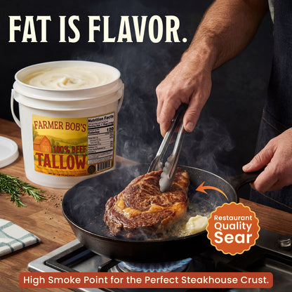 Farmer Bob's Beef Tallow for Cooking - Ideal for Deep Frying & Soap Making - Grass Fed - Bulk Cooking & Baking - Natural, Versatile Culinary Fat - Perfect for Kitchens & Home Chefs