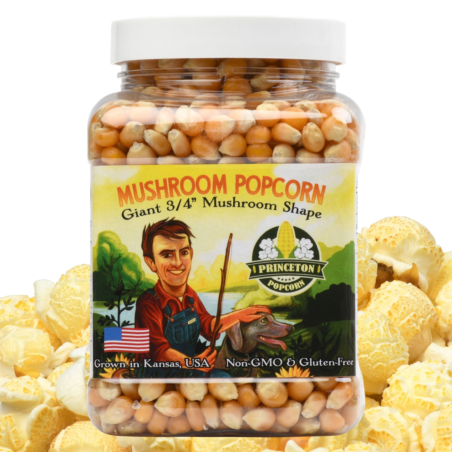 1lb Tub Yellow Mushroom Popcorn Kernels - Easy-Eating, Pops Large Popping Corn, Non-GMO Popcorn Kernels, No Roundup, Direct from Farmer, Air Popper or Stovetop Mushroom Shaped Unpopped Popcorn Kernels Great for Caramel Corn or Kettle Corn