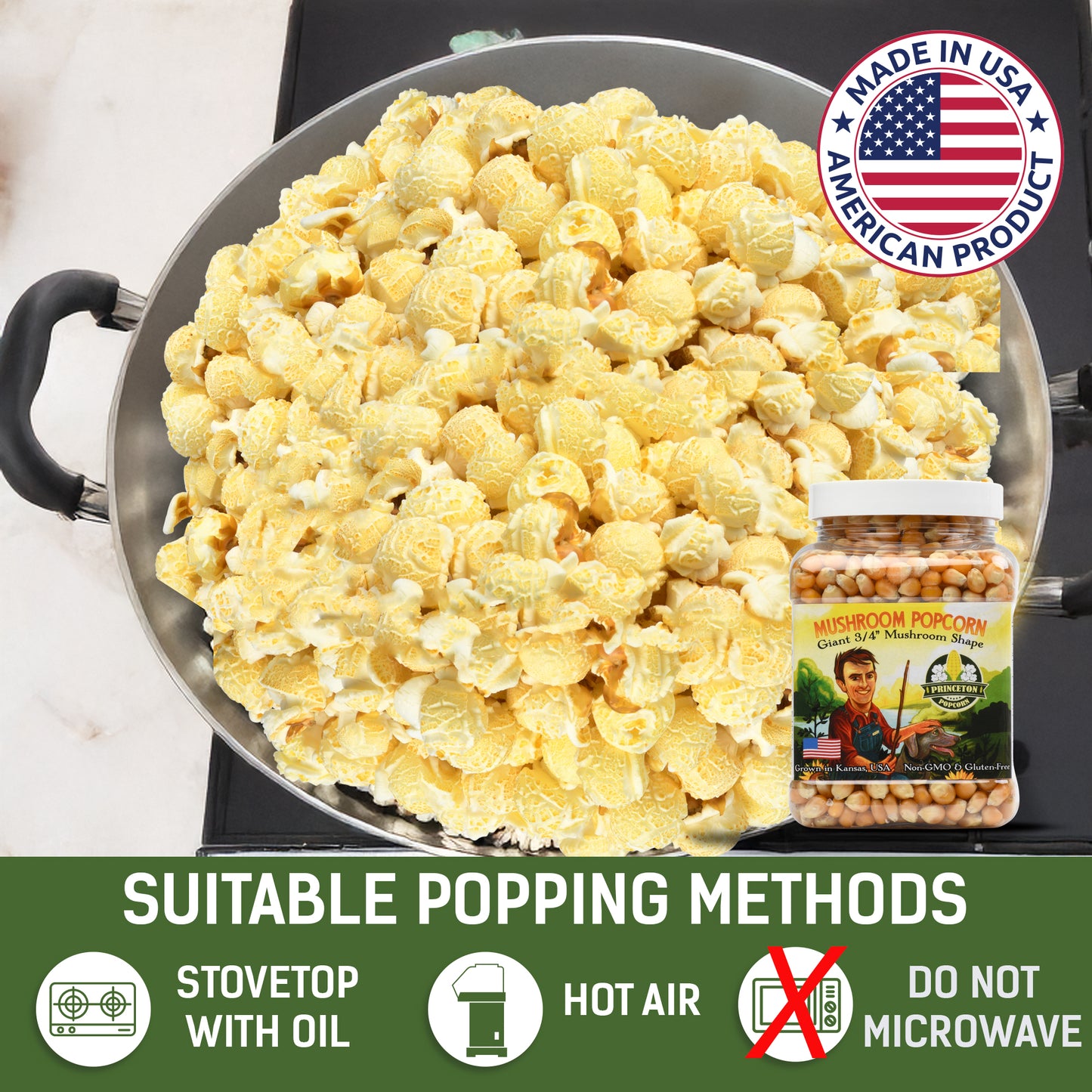 1lb Tub Yellow Mushroom Popcorn Kernels - Easy-Eating, Pops Large Popping Corn, Non-GMO Popcorn Kernels, No Roundup, Direct from Farmer, Air Popper or Stovetop Mushroom Shaped Unpopped Popcorn Kernels Great for Caramel Corn or Kettle Corn